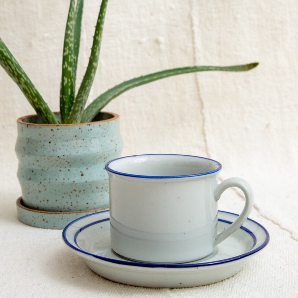 70s Vintage Earthstone Mug and Saucer